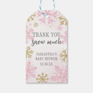 Pink Gold Snowflakes Baby Shower Favour Tags