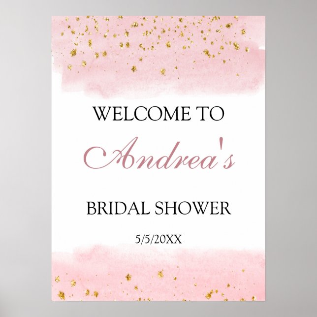  Pink Gold Sparkle Bridal Shower Welcome  Poster (Front)