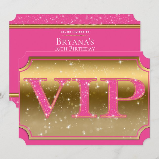 Pink & Gold Sparkle Glam VIP Party Event Ticket Invitation (Front/Back)