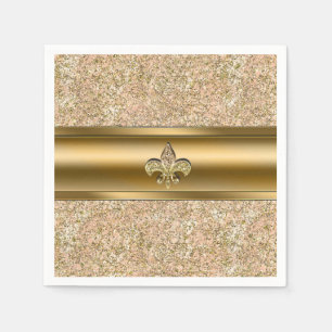 Pink & Gold Sparkle Glittery Fleur de lis Party Napkin