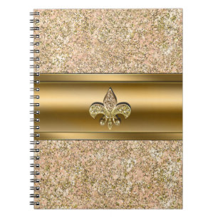 Pink & Gold Sparkle Glittery Fleur de lis Party Notebook