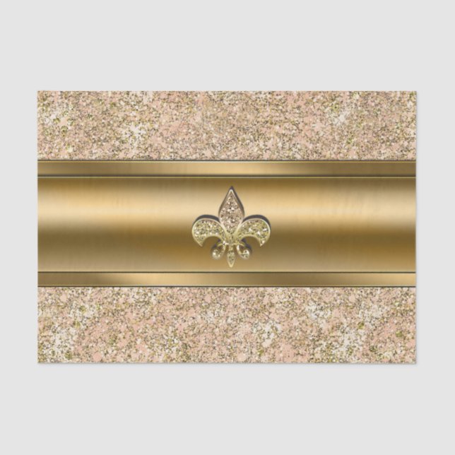 Pink & Gold Sparkle Glittery Fleur de lis Party Tissue Paper (Front)