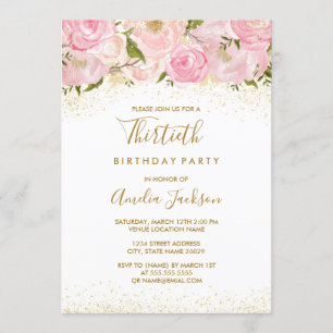 Pink Gold Sparkle Rose 30th Birthday Invitation