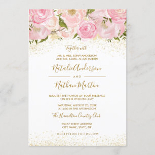 Pink Gold Sparkle Rose Wedding Invitation