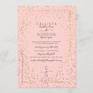 Pink Gold Sparkly Glitter Confetti Border Wedding Invitation