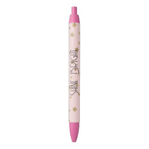 Pink Gold Stars Black Ink Pen