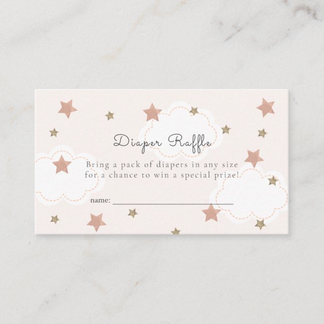 Pink Gold Stars & Clouds Diaper Raffle Ticket Enclosure Card (Front)