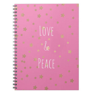 Pink Gold Stars Love and Peace Notebook