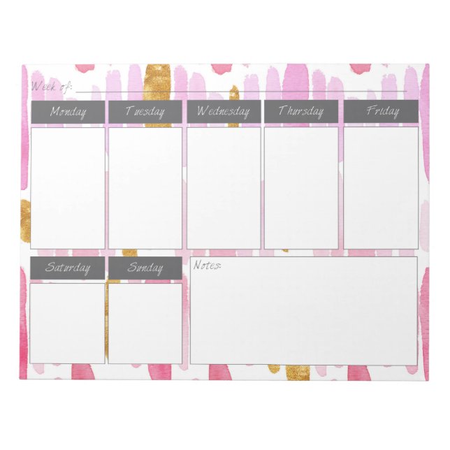 Pink & Gold Striped Paint Weekly Pattern Notepad (Front)