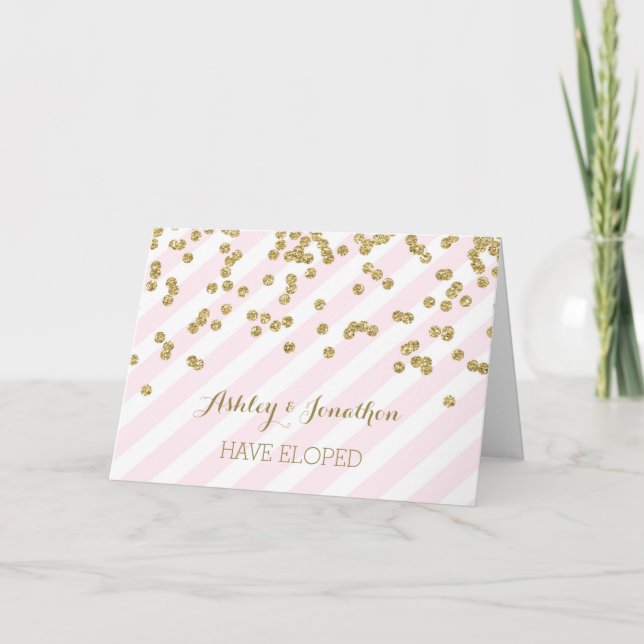 Pink Gold Stripes Elopement Announcement Card (Front)