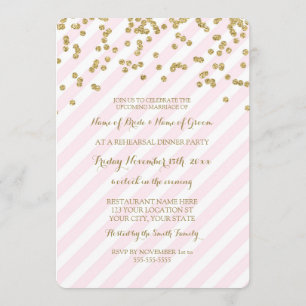 Pink Gold Stripes Rehearsal Dinner Party Invitation