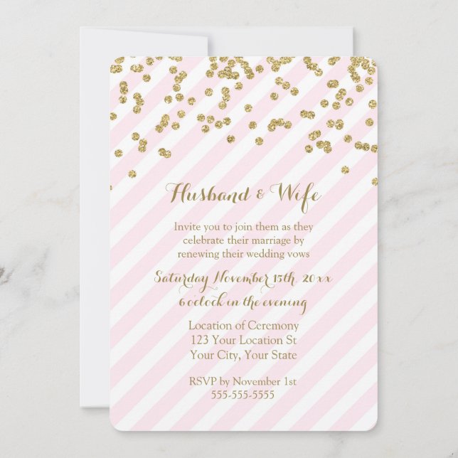 Pink Gold Stripes Wedding Vow Renewal Invitation (Back)