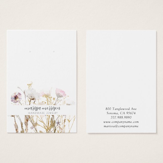 Pink Gold Stud Earring Wildflower Botanical (Front & Back)