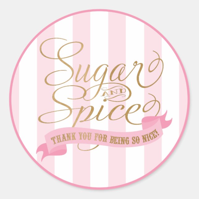Pink Gold Sugar and Spice Round Stickers (Front)