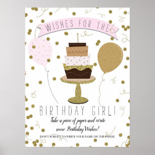 Pink & Gold Sugar is Sweet Birthday Cake Wishes Poster