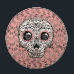 Pink & Gold Sugar Skull & Cute Whimsical Hearts Dartboard<br><div class="desc">custom dart board</div>