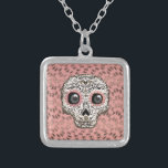 Pink & Gold Sugar Skull & Cute Whimsical Hearts Silver Plated Necklace<br><div class="desc">neckalce</div>