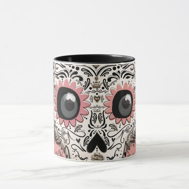 Pink & Gold Sugar Skull Whimsical Cute Mug (Center)