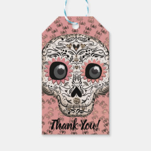 Pink & Gold Sugar Skull Whimsical Cute Party Gift Tags