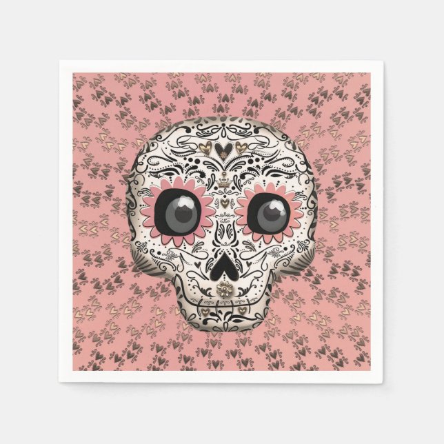 Pink & Gold Sugar Skull Whimsical Cute Party Napkin (Front)