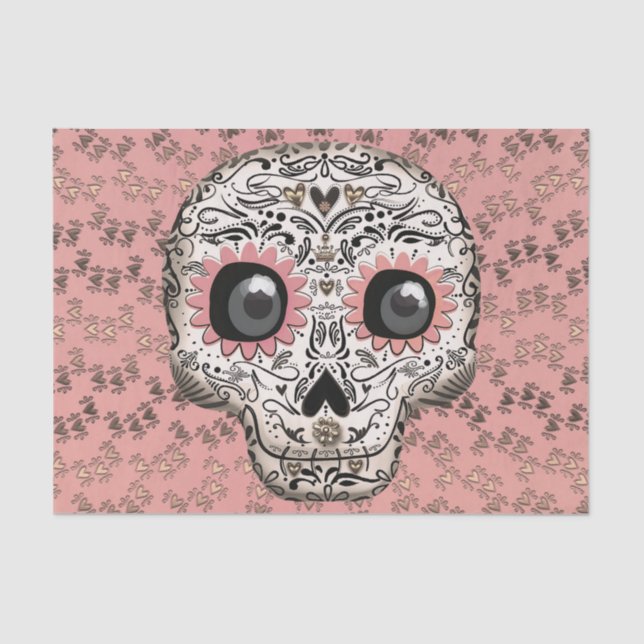 Pink & Gold Sugar Skull Whimsical Cute Party Tissue Paper (Front)