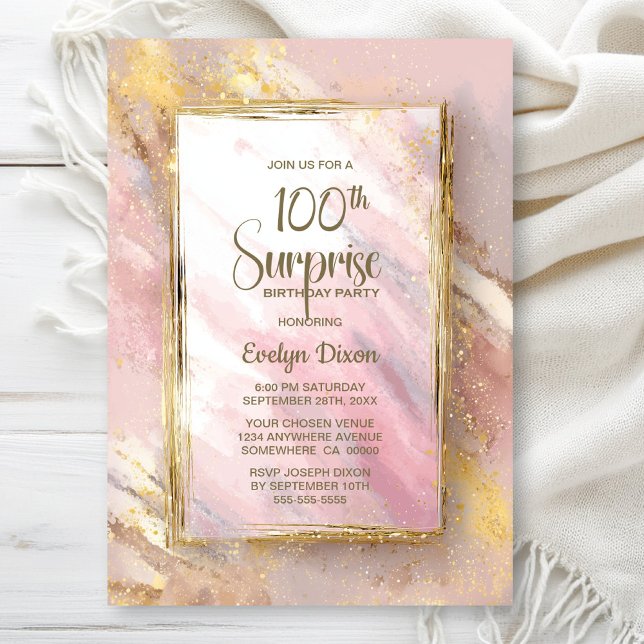 Pink Gold Surprise 100th Birthday Party Invitation (Creator Uploaded)