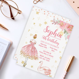 Pink gold swan ballerina birthday invitation