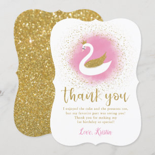Pink Gold Swan Princess Birthday Thank You Card