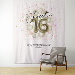 Pink Gold Sweet 16 Backdrop Tapestry