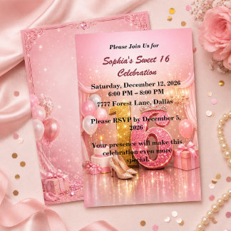 Pink Gold Sweet 16 Birthday Invitation
