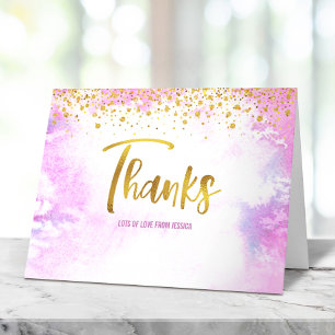 Pink Gold Sweet 16 Birthday Watercolor Glam Girly Thank You Card