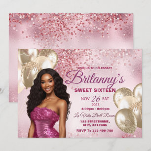 Pink & Gold Sweet 16 Girl Birthday Invitation