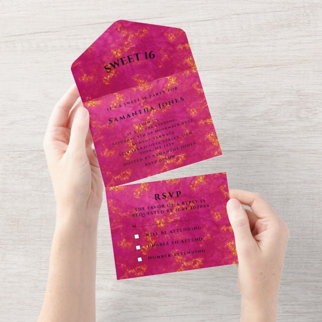 Pink Gold Sweet 16 Pretty Sparkly Glam Girly  All In One Invitation (Tearaway)