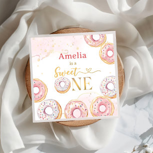 Pink Gold Sweet One Doughnut Birthday Paper Napkin
