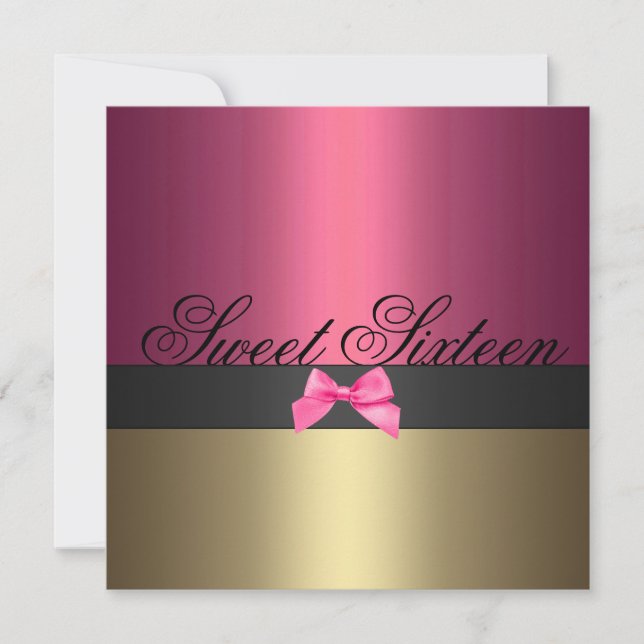 Pink & Gold Sweet Sixteen Bow Birthday Invitation (Front)