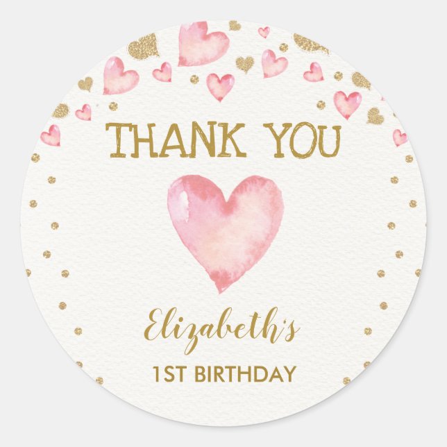 Pink Gold Sweetheart 1st Birthday Valentines Baby Classic Round Sticker (Front)