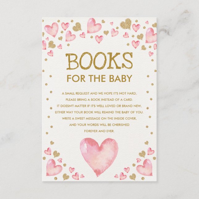 Pink Gold Sweetheart Baby Shower Books for Baby Enclosure Card (Front)