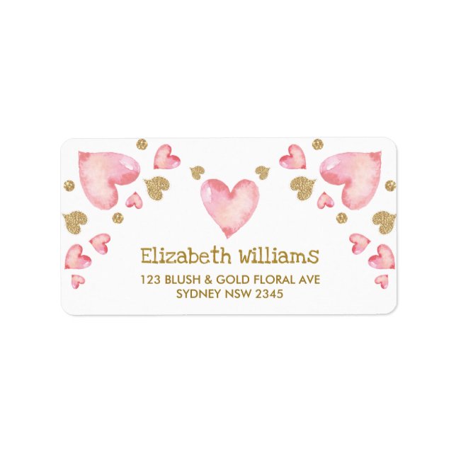 Pink Gold Sweetheart Heart Confetti Return Address Label (Front)