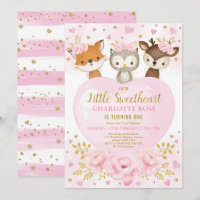 Pink Gold Sweetheart Woodland Animals Birthday