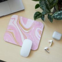 Pink & Gold Swirl Mousepad - Aesthetic Office Insp