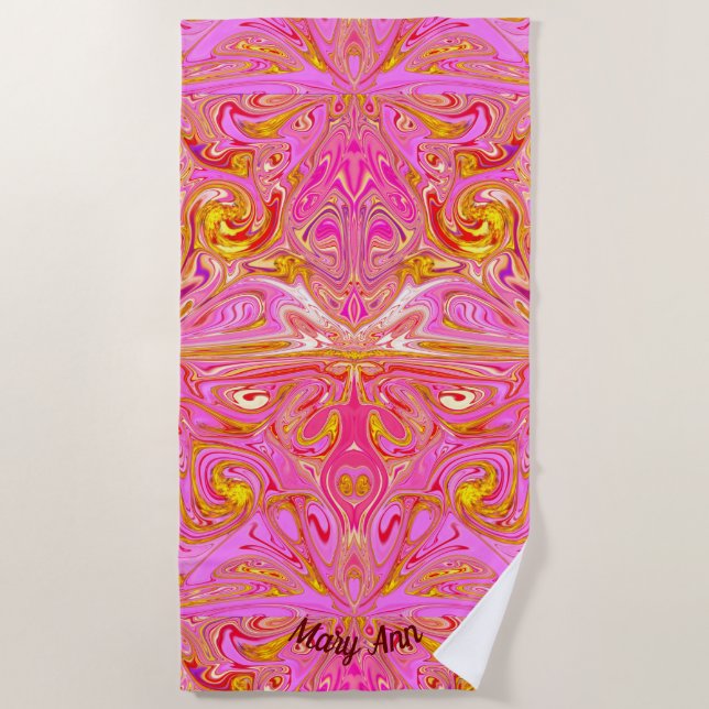 Pink/Gold Swirling Abstract Beach Towel (Front)