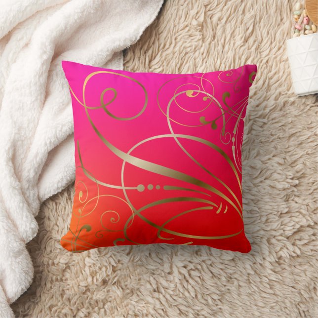 Pink Gold Swirls Flourishes  Cushion (Blanket)