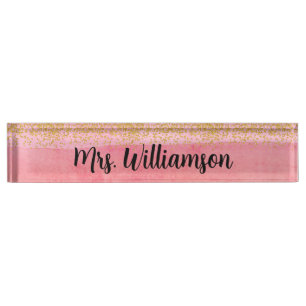 Pink Gold Teacher Educator Professional  Nameplate