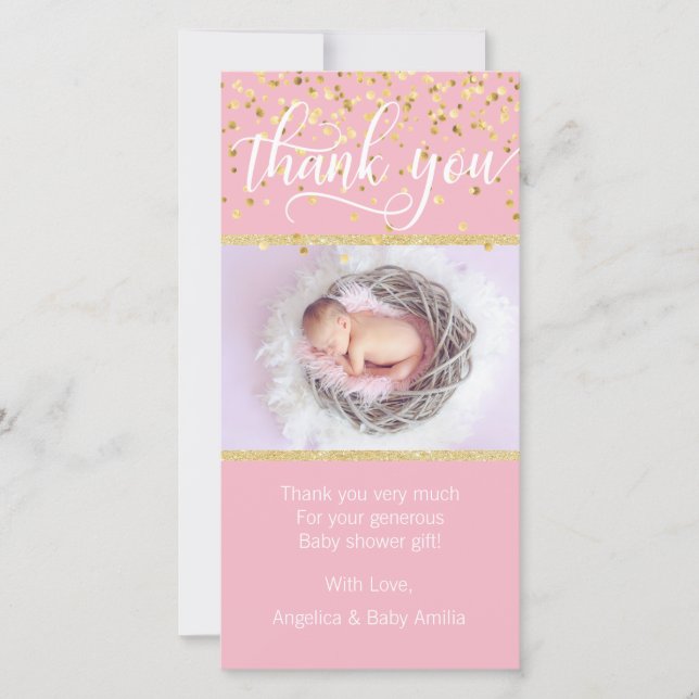 Pink Gold THANK YOU Baby Shower Girl | PHOTO Card (Front)