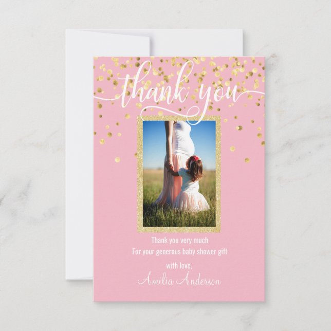 Pink Gold THANK YOU Baby Shower Girl | PHOTO Card (Front)