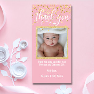 Pink Gold THANK YOU Baby Shower GIRL   PHOTO Card