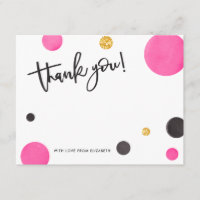 Pink & Gold Thank You Cards - Modern Polka Dots