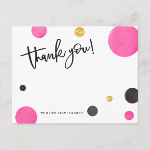 Pink & Gold Thank You Cards - Modern Polka Dots