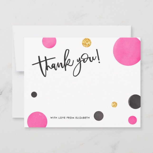 Pink & Gold Thank You Cards - Modern Polka Dots (Front)