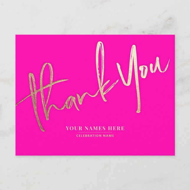 Pink Gold Thank You Elegant Universal Postcard (Front)